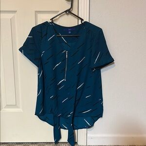 Apt.9 Teal Zip-Front Twist Tie Top